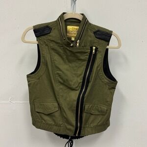 Princess Vera Wang Olive Green Moto Vest Asymmetrical Zip Utility Jacket Medium